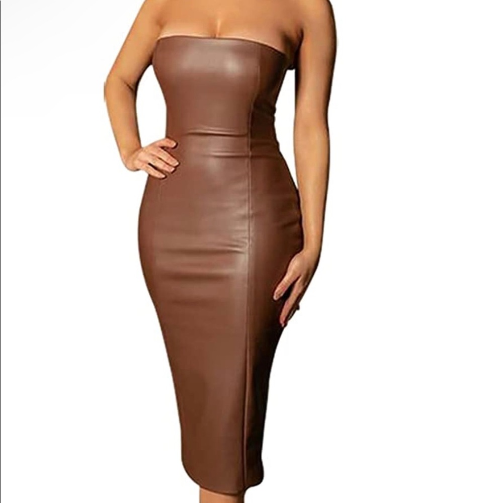 Strapless Tube Top Midi Dress — Leather Dress | Size: Small | NEW!